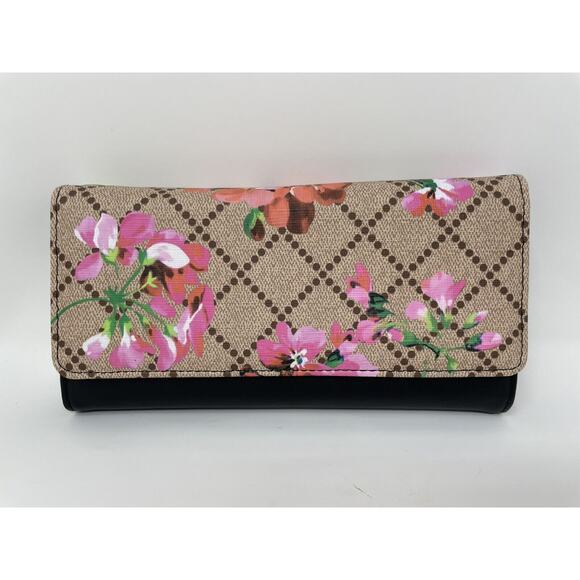 AR NEW YORK Wristlet Wallet Tan And Black Floral New - Picture 1 of 7